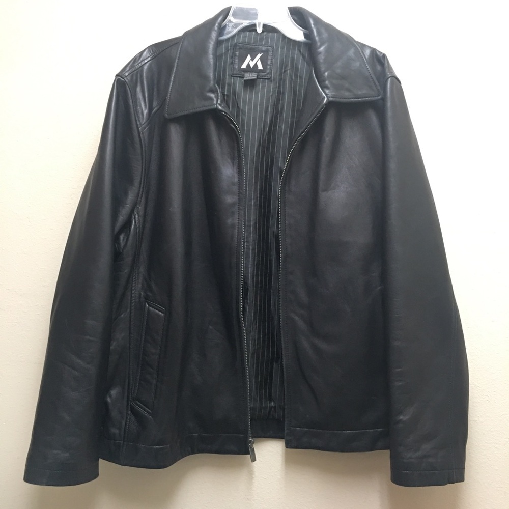 M G-III Leather Men’s XL Black Jacket Zipper Lined Pockets Collared Soft Coat